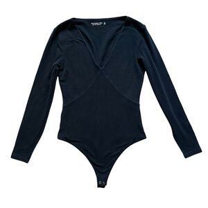 Abercrombie & Fitch Double Lined V-Neck Long Sleeve‎ Bodysuit Black Size M